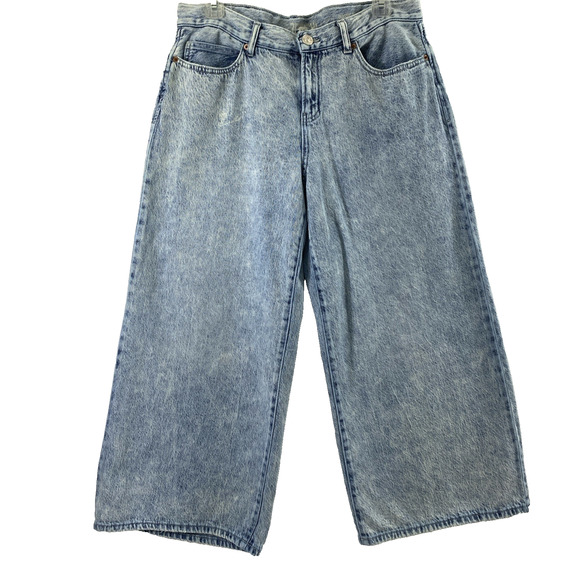 Rewash Wide Leg Jeans Junior Size 11 Acid Wash Denim Crop Classic Rise Distress - Picture 1 of 12